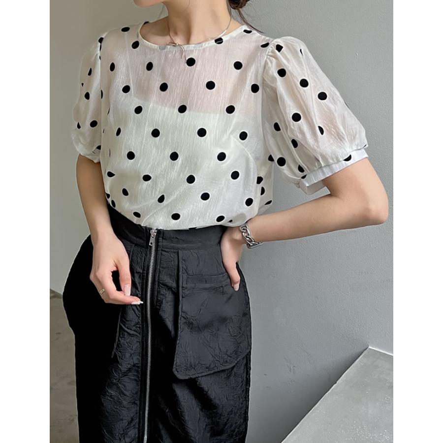 Re:EDIT ドットブラウス レディース 半袖ブラウス シアー