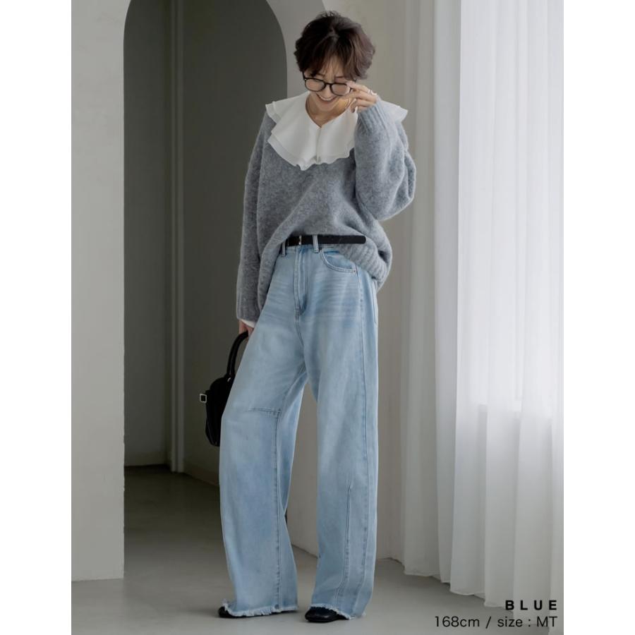 デニム バレルレッグ カーブデニム ジーンズ 14色 9サイズ 低身長 高身長 パンツ 裾フリンジ ワイド 新色追加 2025秋冬 | Re:EDIT | 16