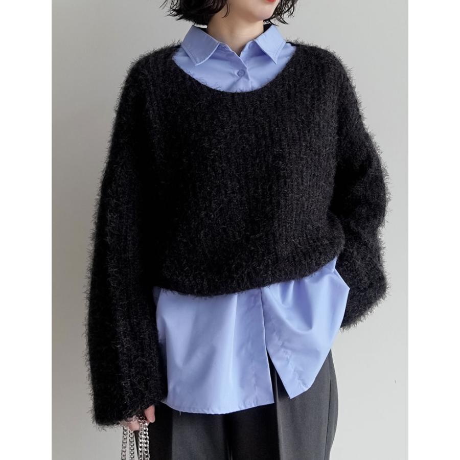 【まとめ買い】 トップス ニット セーター レディース 6色 M/L シャギーニット ボートネック 長袖 起毛ニット ショート丈 新色追加 2025秋冬 | Re:EDIT | 09