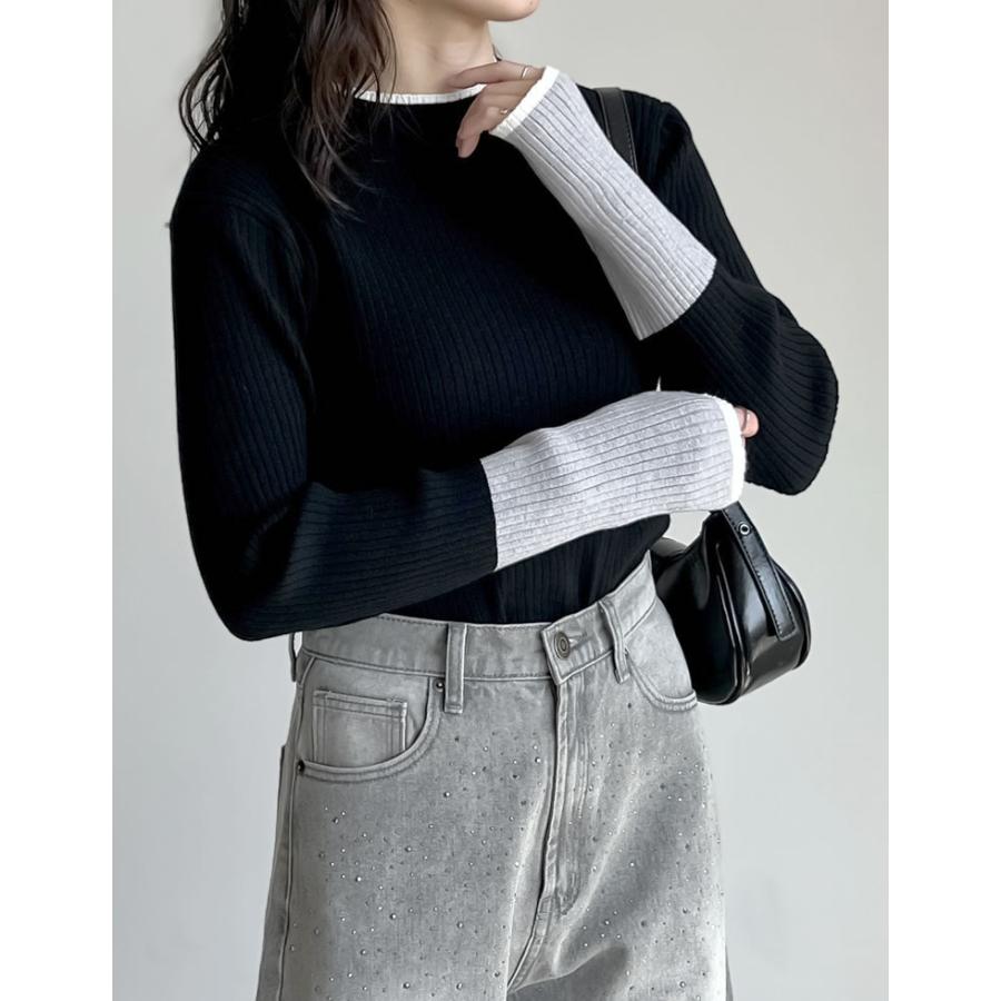 トップス レディース ニット トップス セーター 配色 リブニット カラーニット インナー 秋冬 売れてる 定番 ロングセラー マストアイテム | Re:EDIT | 15