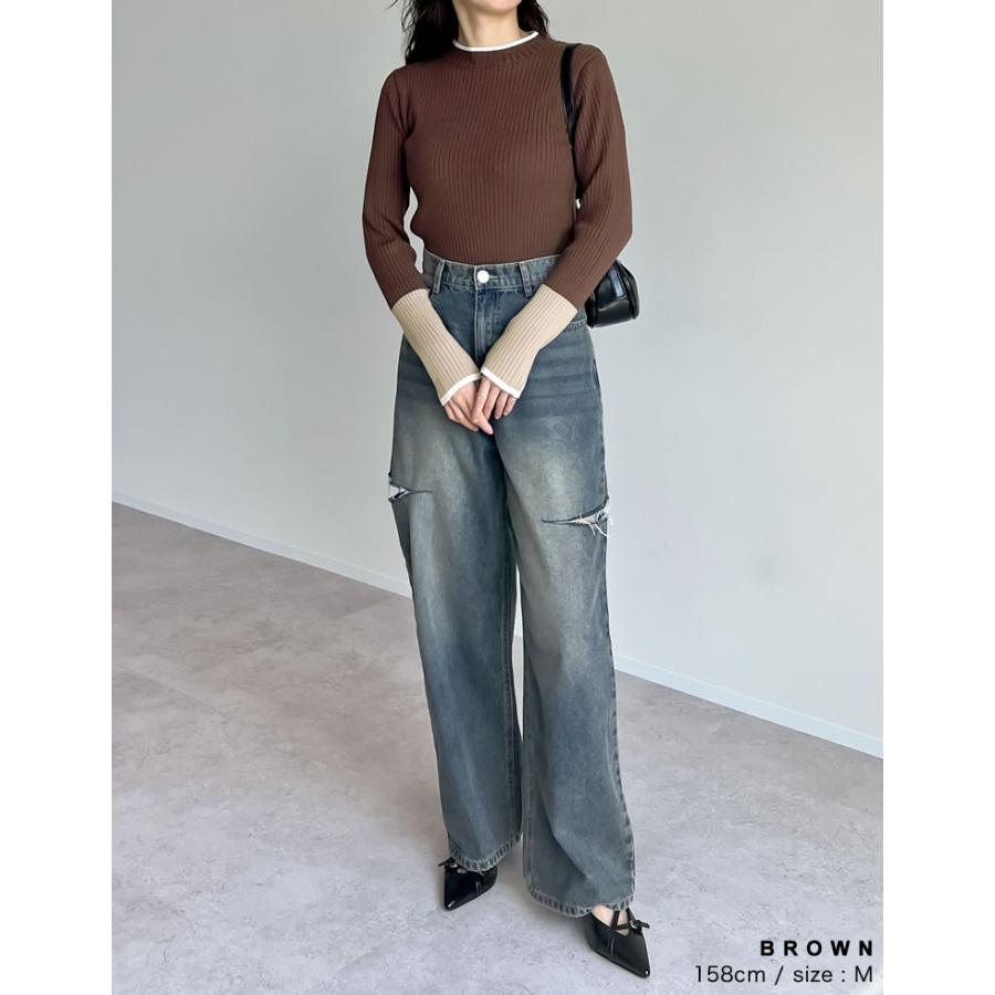 トップス レディース ニット トップス セーター 配色 リブニット カラーニット インナー 秋冬 売れてる 定番 ロングセラー マストアイテム | Re:EDIT | 17