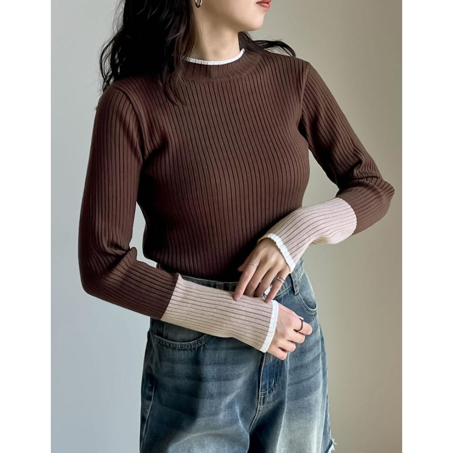 トップス レディース ニット トップス セーター 配色 リブニット カラーニット インナー 秋冬 売れてる 定番 ロングセラー マストアイテム | Re:EDIT | 06