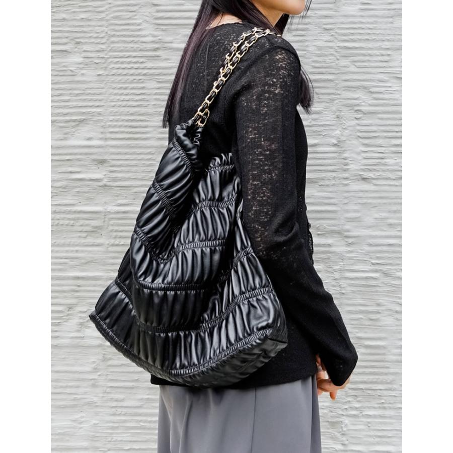バッグ ポーチ付き レディース チェーンバッグ ショルダーバッグ 肩掛け 大容量 プリーツバッグ 合皮 フェイクレザー 春夏 | Re:EDIT | 02