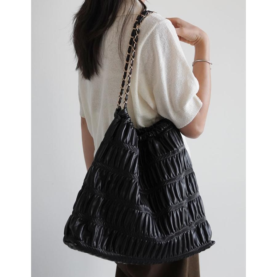 バッグ ポーチ付き レディース チェーンバッグ ショルダーバッグ 肩掛け 大容量 プリーツバッグ 合皮 フェイクレザー 春夏 | Re:EDIT | 05
