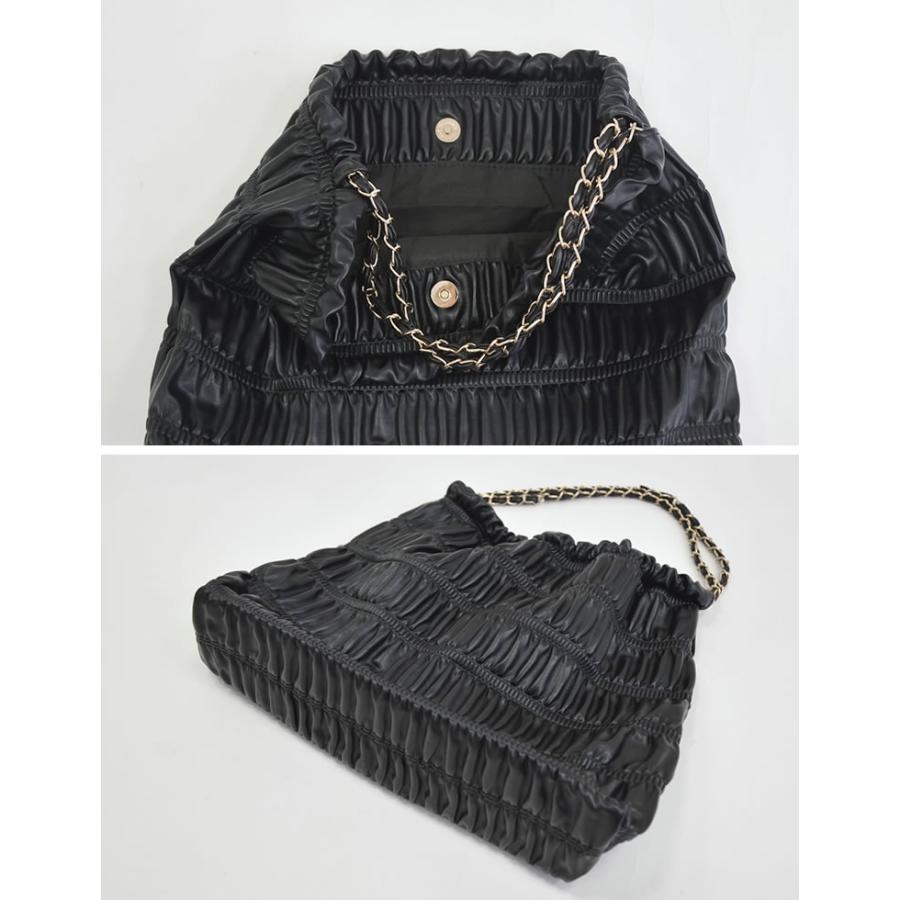 バッグ ポーチ付き レディース チェーンバッグ ショルダーバッグ 肩掛け 大容量 プリーツバッグ 合皮 フェイクレザー 春夏 | Re:EDIT | 06