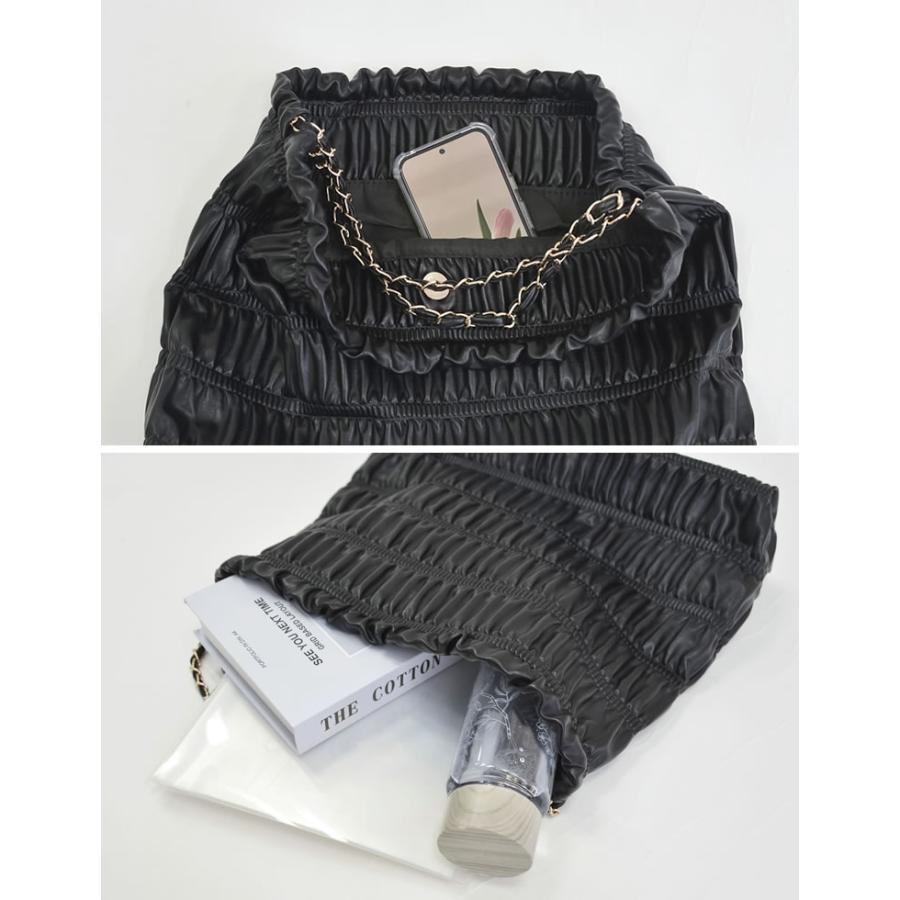 バッグ ポーチ付き レディース チェーンバッグ ショルダーバッグ 肩掛け 大容量 プリーツバッグ 合皮 フェイクレザー 春夏 | Re:EDIT | 07