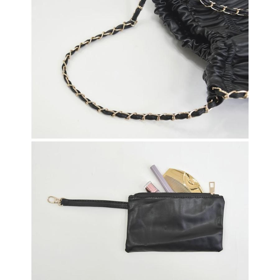 バッグ ポーチ付き レディース チェーンバッグ ショルダーバッグ 肩掛け 大容量 プリーツバッグ 合皮 フェイクレザー 春夏 | Re:EDIT | 08