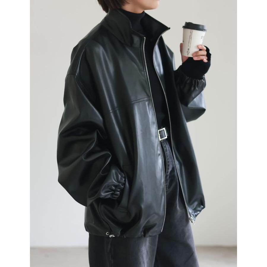 「STEVELOUR」スタンドフェイクレザージップブルゾン