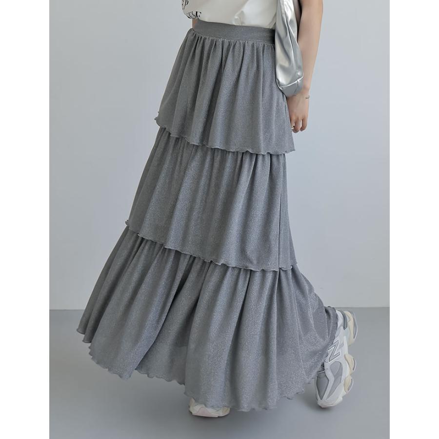 ティアードフリルスカート　グレー　luvワンピ CLETTEオリジナル☆ななめティアードフリルワンピース | 大きいサイズ