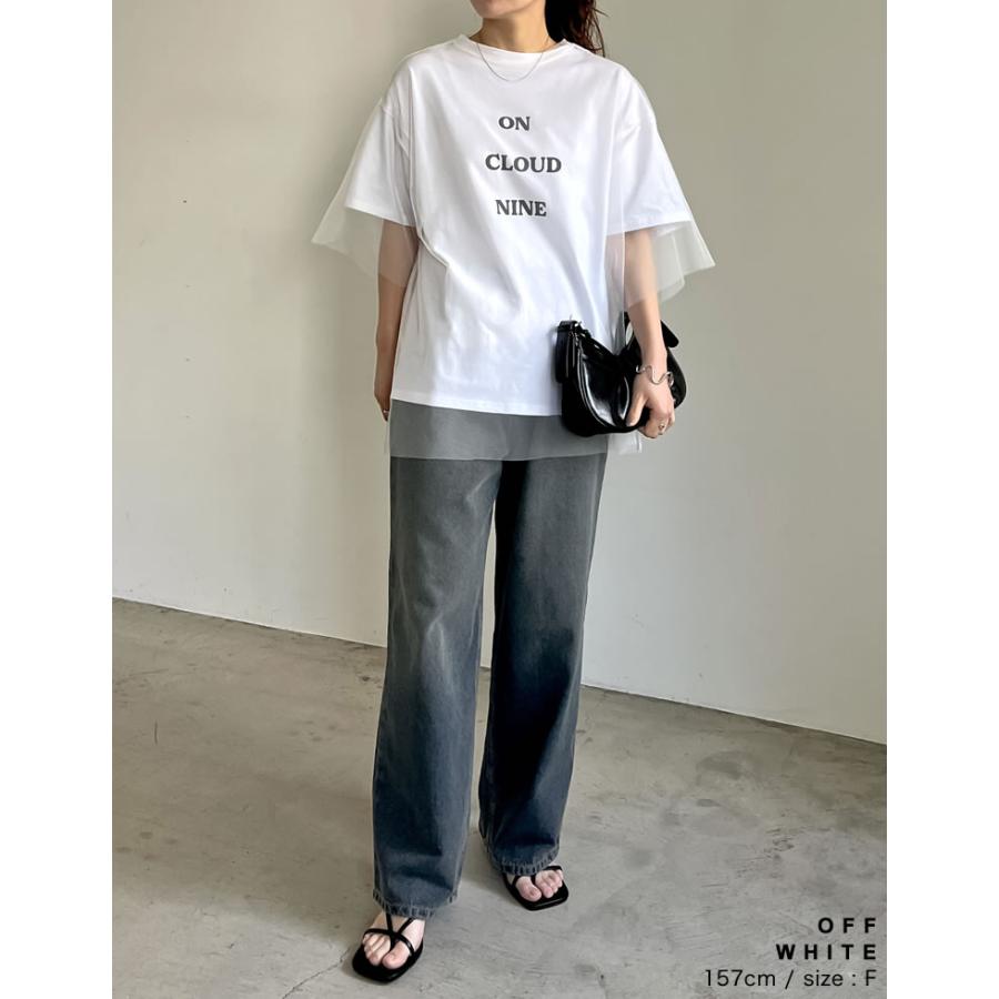 Tシャツ レディース ロゴTシャツ アンサンブル カットソー 半袖 トップス 2点セット チュール シアー シースルー レイヤード 2024春夏｜galstar｜14