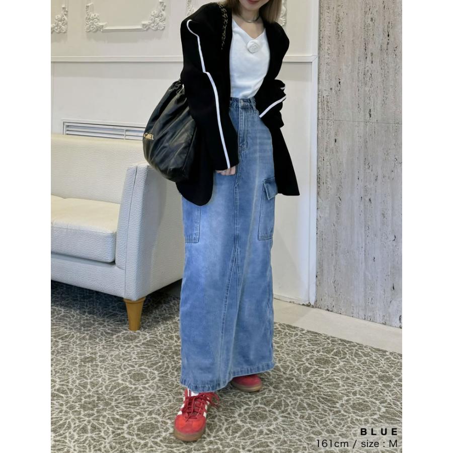 デニムスカート レディース スカート デニム カーゴスカート ロングスカート ロング丈 ナロースカート コットンデニム 高身長 低身長 春夏 | Re:EDIT | 17