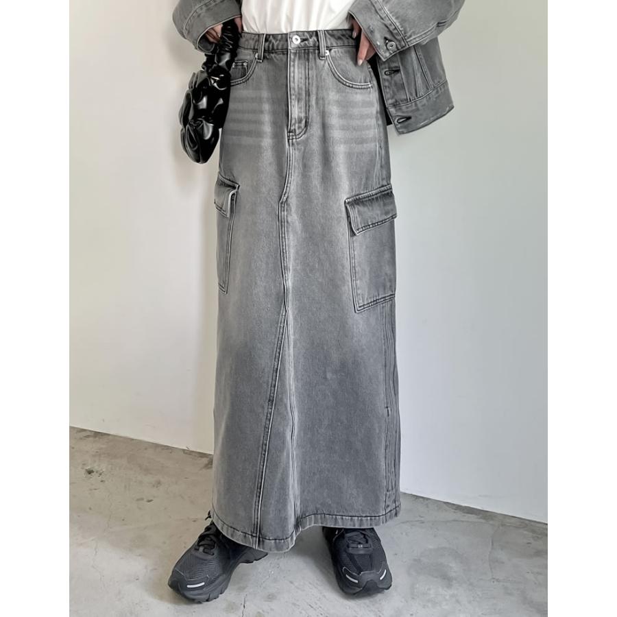 デニムスカート レディース スカート デニム カーゴスカート ロングスカート ロング丈 ナロースカート コットンデニム 高身長 低身長 春夏 | Re:EDIT | 08