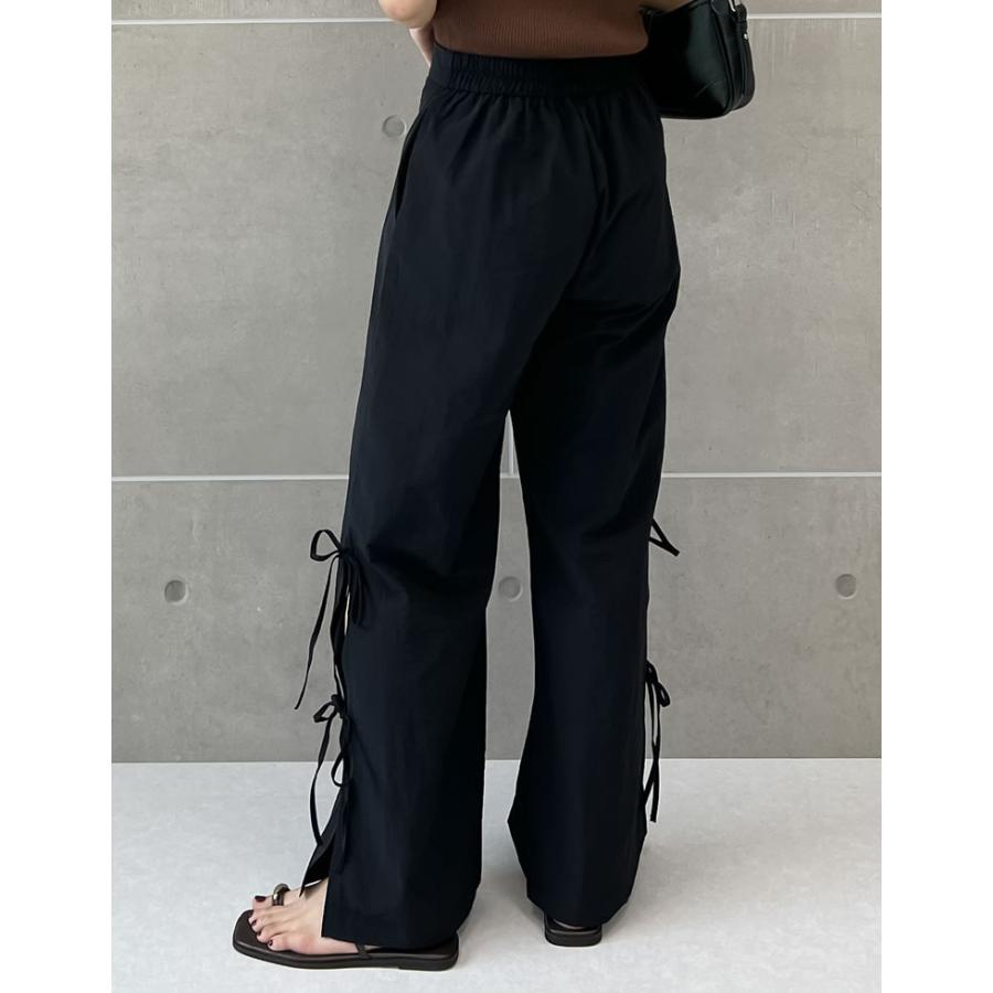 ジャガードリブサイドメッシュシャツ（L）、パンツ（M）セットアップ Re:EDIT パンツ レディース リボン サイドリボン メタリック