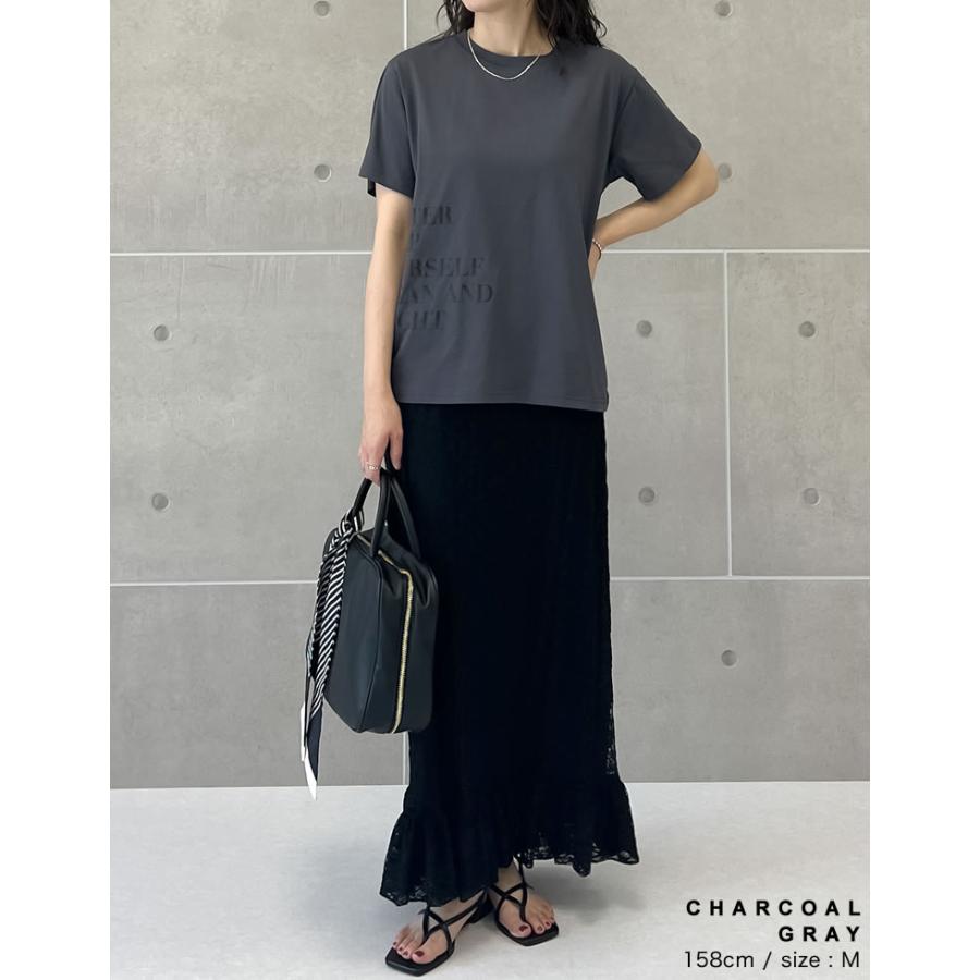 Tシャツ レディース カットソー クルーネック ロゴT 半袖 ミドル丈 接触冷感 UVカット 日焼け対策 紫外線対策 春夏[mb] | Re:EDIT | 13