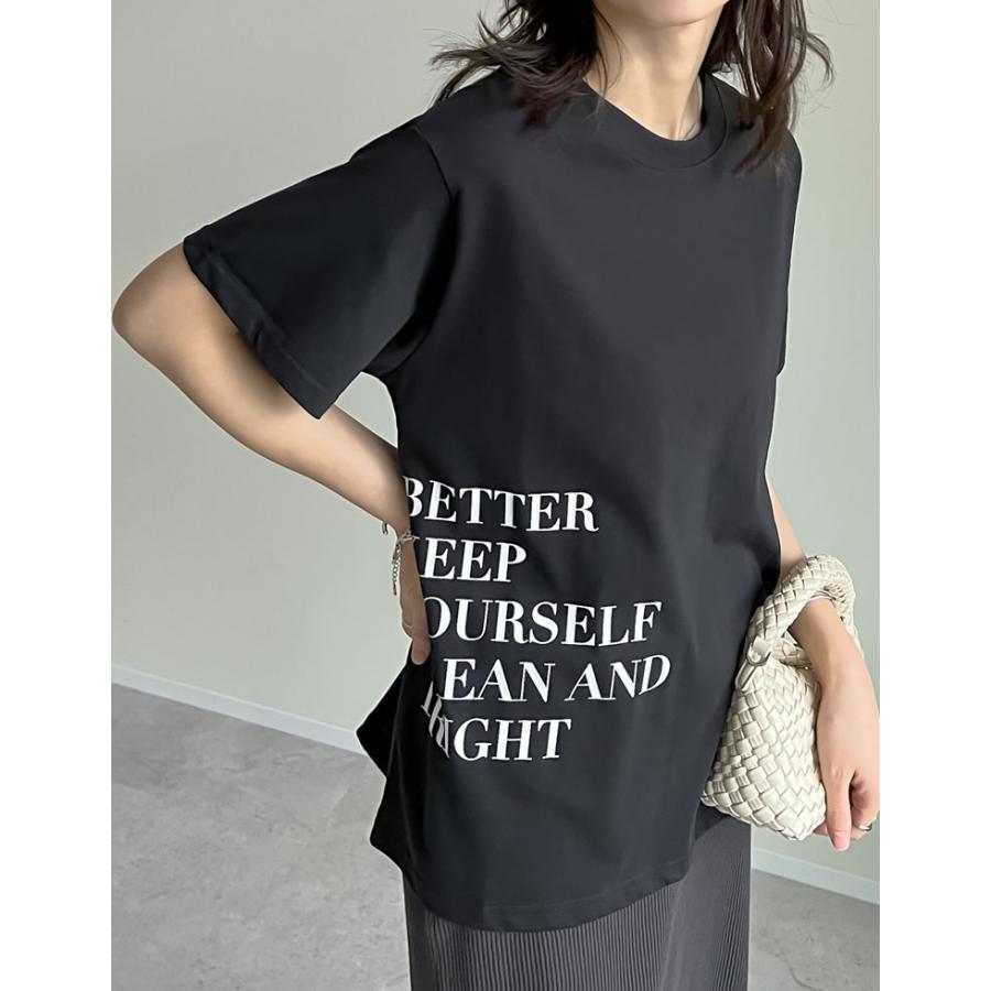 Tシャツ レディース カットソー クルーネック ロゴT 半袖 ミドル丈 接触冷感 UVカット 日焼け対策 紫外線対策 春夏[mb] | Re:EDIT | 05