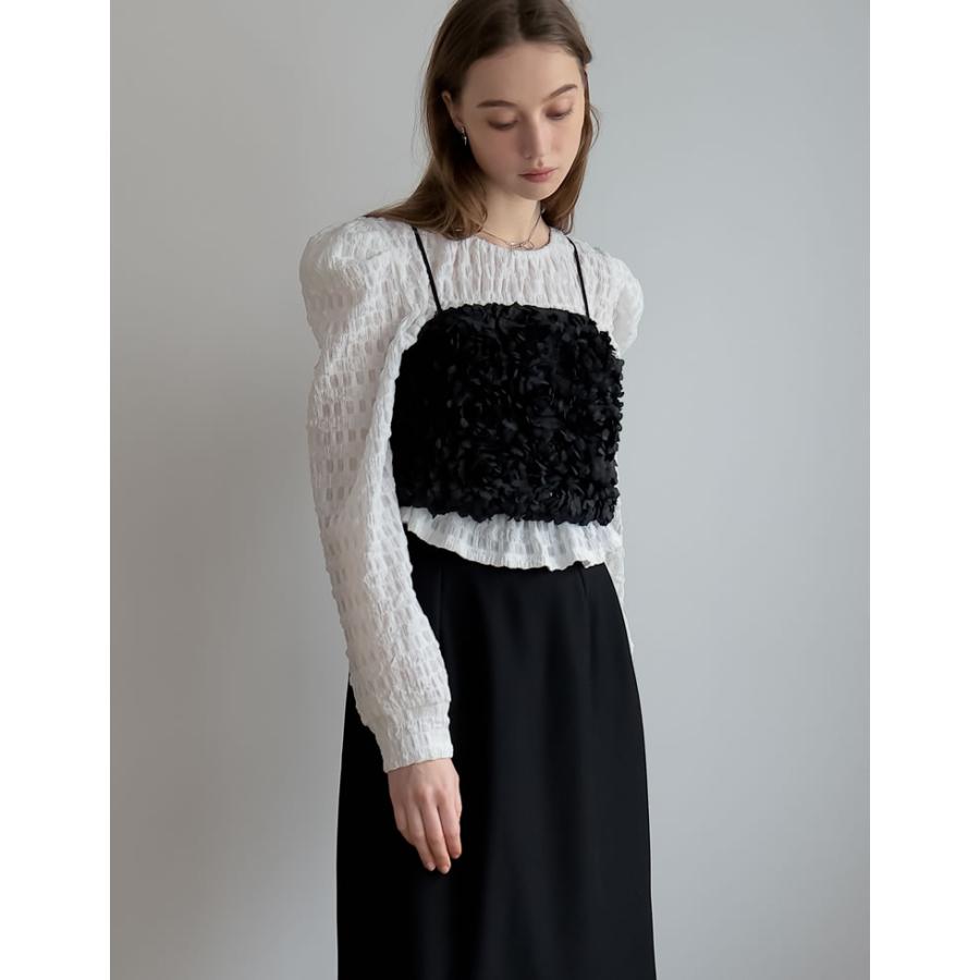 (限定セール)RUMCHE ジレ　ブラック 花モチーフ ベスト Flower Bond Yarn Vest / black | BOND YARN | RUMCHE OFFICIAL ONLINE