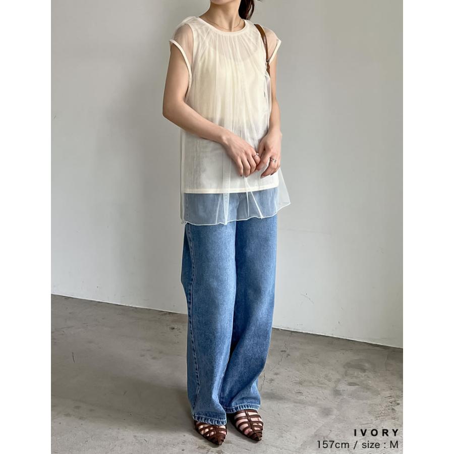 チュール レディース トップス ノースリーブ フレンチスリーブ シアー レイヤード タンクトップ ギャザー 透け感 2024春夏[mb] | Re:EDIT | 15