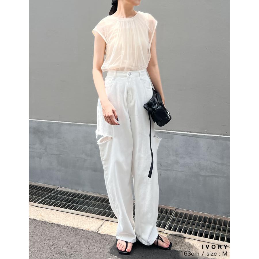 チュール レディース トップス ノースリーブ フレンチスリーブ シアー レイヤード タンクトップ ギャザー 透け感 2024春夏[mb] | Re:EDIT | 06