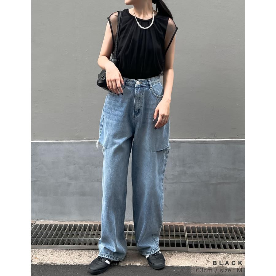 チュール レディース トップス ノースリーブ フレンチスリーブ シアー レイヤード タンクトップ ギャザー 透け感 2024春夏[mb] | Re:EDIT | 10