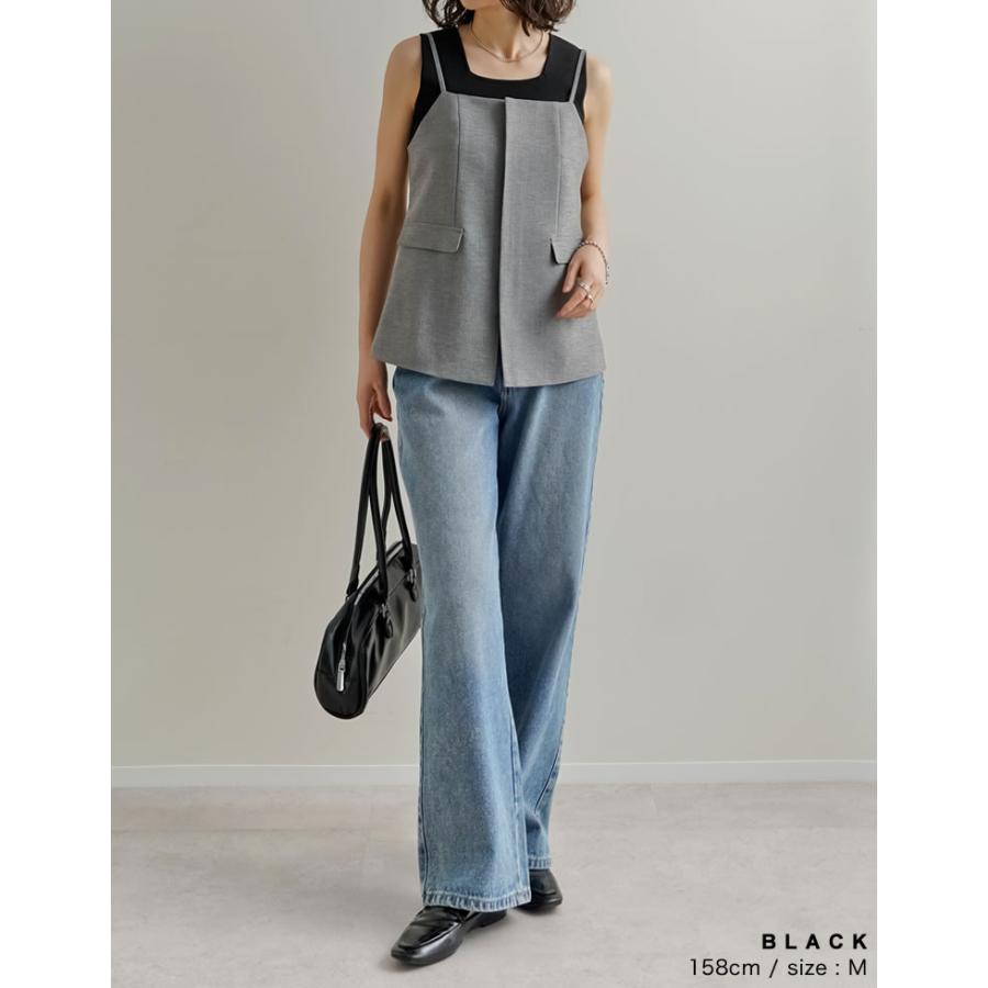 タンクトップ レディース トップス M/L ブラ紐隠し リブニット インナー キャミソール 前後2WAY 涼感 返品交換不可 春夏[mb] | Re:EDIT | 23