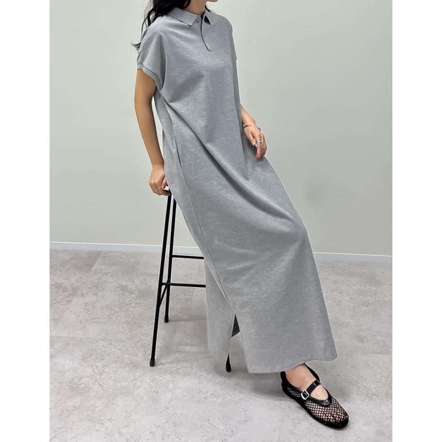 PLEATSPLEASE　グレー杉綾転写プリント　フレンチスリーブ　ポロシャツ Re:EDIT（リエディ） ワンピース 体型カバー 半袖 レディース 3色 低