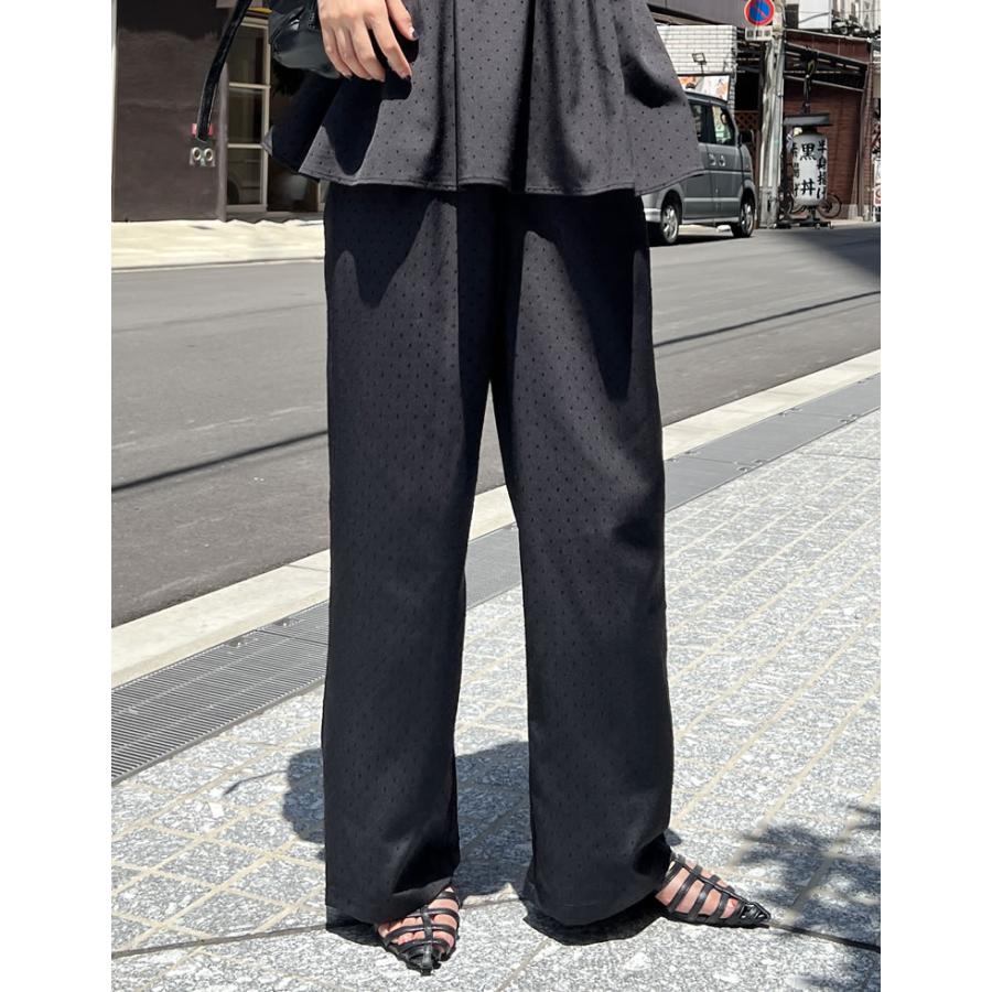 ＊新品＊リボン紐付き*ドット柄ストレートパンツ　大きいサイズ　レディース 新品＊リボン紐付き*ドット柄ストレートパンツ 大きいサイズ