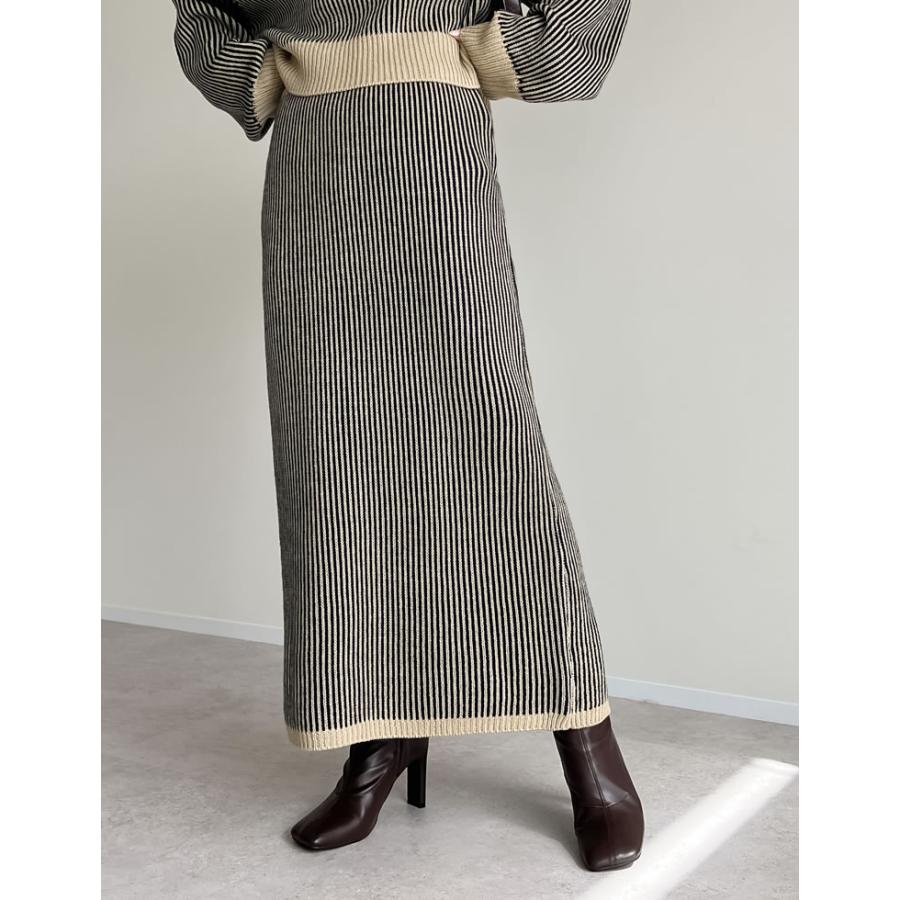 レディース スカート ニット リブ ストライプ ロングスカート タイト ナロースカート Iラインスカート セットアップ対応 秋冬 | Re:EDIT | 04