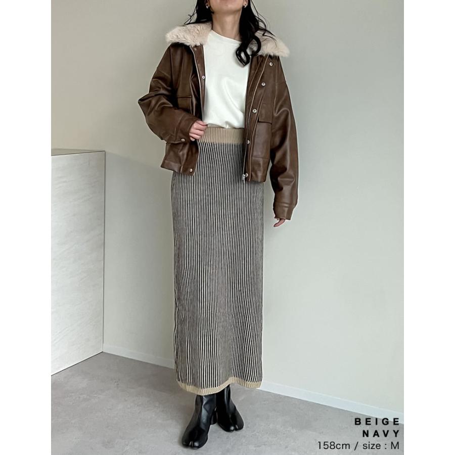 レディース スカート ニット リブ ストライプ ロングスカート タイト ナロースカート Iラインスカート セットアップ対応 秋冬 | Re:EDIT | 07