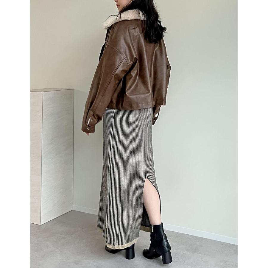 レディース スカート ニット リブ ストライプ ロングスカート タイト ナロースカート Iラインスカート セットアップ対応 秋冬 | Re:EDIT | 09