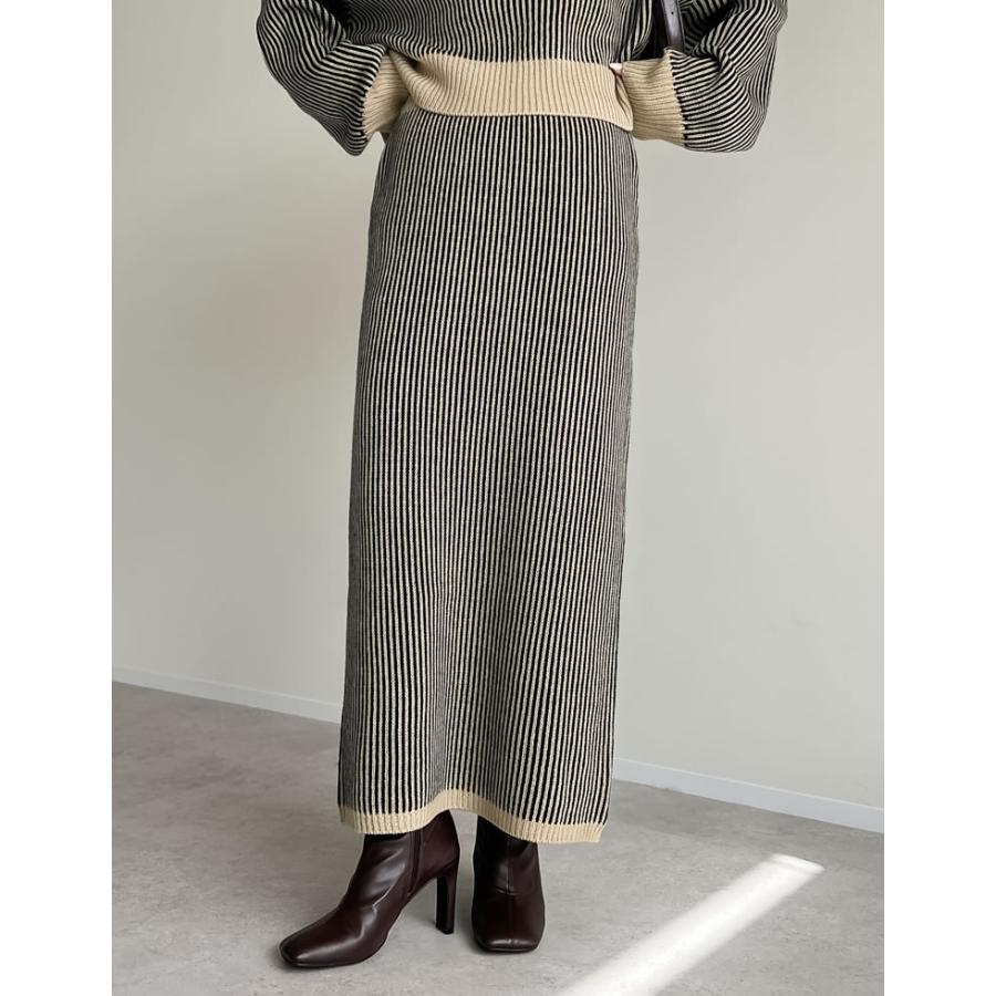 レディース スカート ニット リブ ストライプ ロングスカート タイト ナロースカート Iラインスカート セットアップ対応 秋冬 | Re:EDIT | 11