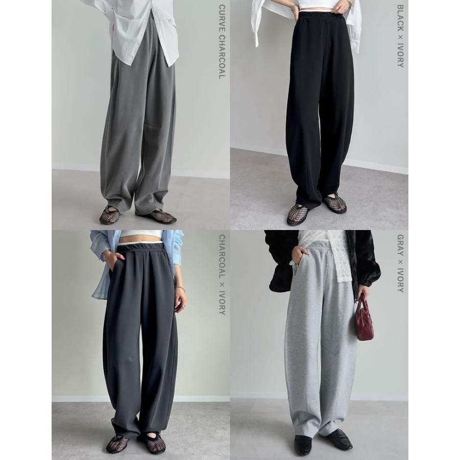 パンツ レディース カーブパンツ バレルパンツ 低身長 高身長 スモール トール 配色 セットアップ可能 ウエストゴム ポケットあり | Re:EDIT | 26