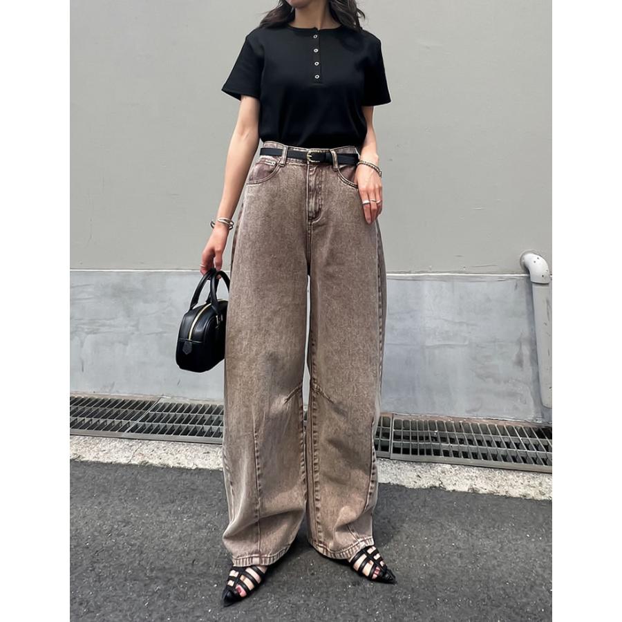 パンツ レディース ボトム カーブ バレルレッグジーンズ ウォッシュ加工 ダメージ加工 ワイドパンツ 低身長 高身長 2025春夏 | Re:EDIT | 14