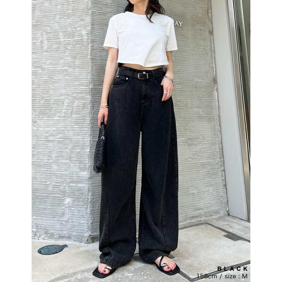 パンツ レディース ボトム カーブ バレルレッグジーンズ ウォッシュ加工 ダメージ加工 ワイドパンツ 低身長 高身長 2025春夏 | Re:EDIT | 15