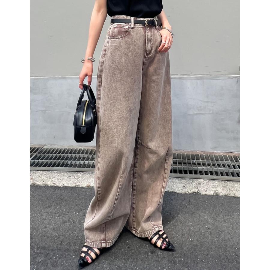 パンツ レディース ボトム カーブ バレルレッグジーンズ ウォッシュ加工 ダメージ加工 ワイドパンツ 低身長 高身長 2025春夏 | Re:EDIT | 05