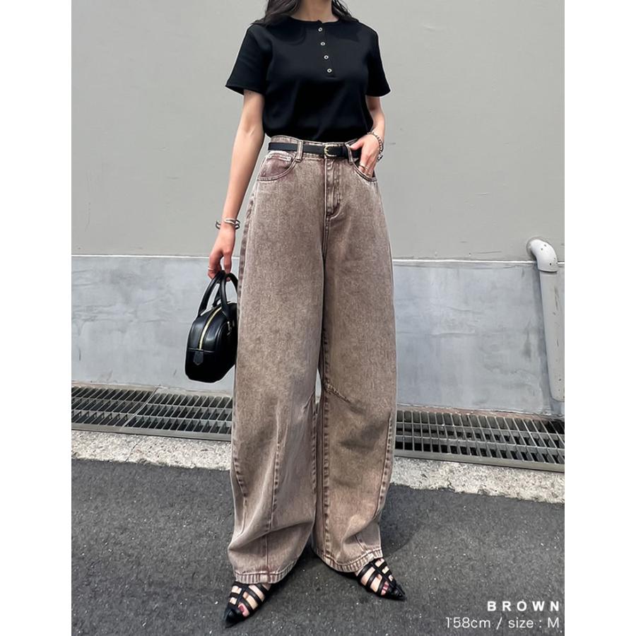 パンツ レディース ボトム カーブ バレルレッグジーンズ ウォッシュ加工 ダメージ加工 ワイドパンツ 低身長 高身長 2025春夏 | Re:EDIT | 12