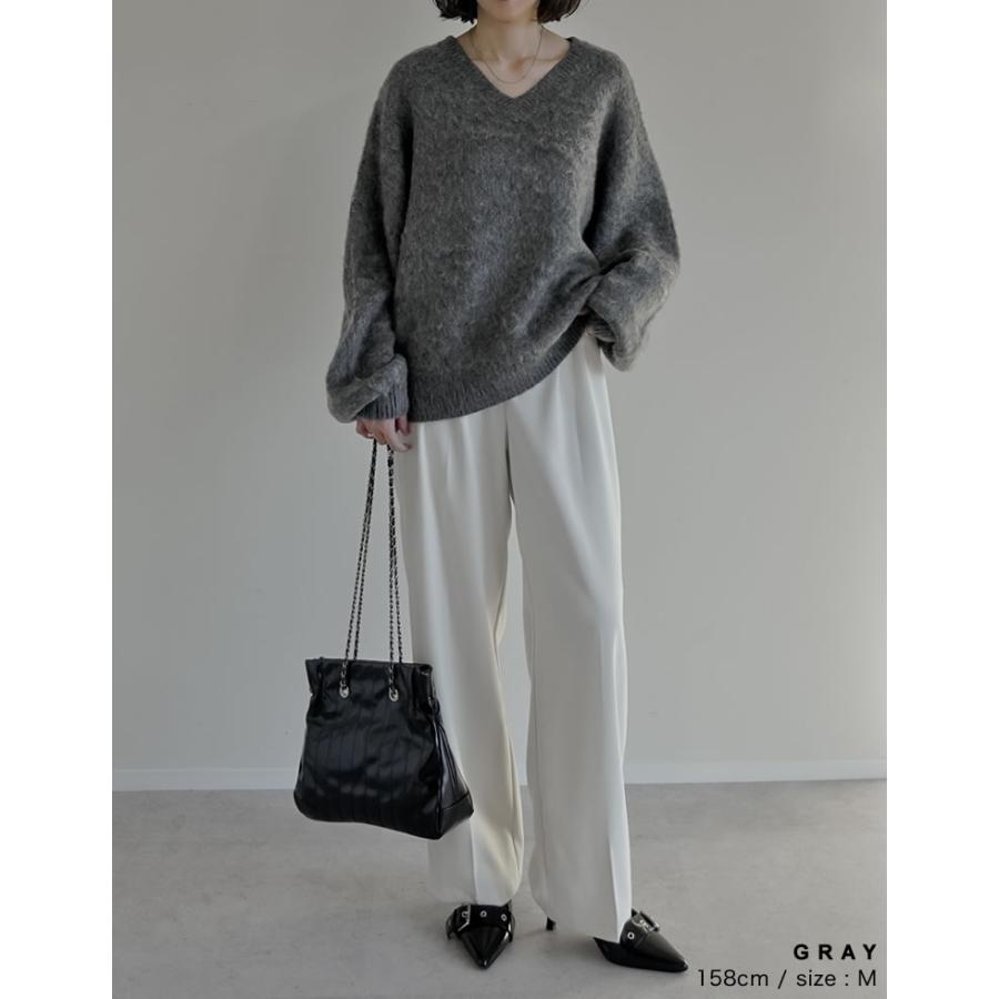 ニット トップス 長袖 レディース M/L 6色 セーター シャギーニット 体型カバー カラーニット ボリューム袖 秋冬 | Re:EDIT | 17