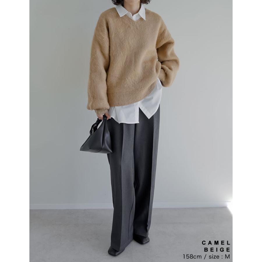 ニット トップス 長袖 レディース M/L 6色 セーター シャギーニット 体型カバー カラーニット ボリューム袖 秋冬 | Re:EDIT | 18