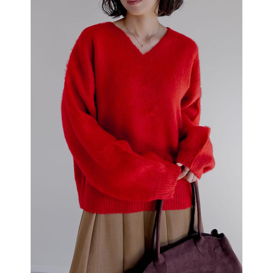 ニット トップス 長袖 レディース M/L 6色 セーター シャギーニット 体型カバー カラーニット ボリューム袖 秋冬 | Re:EDIT | 08