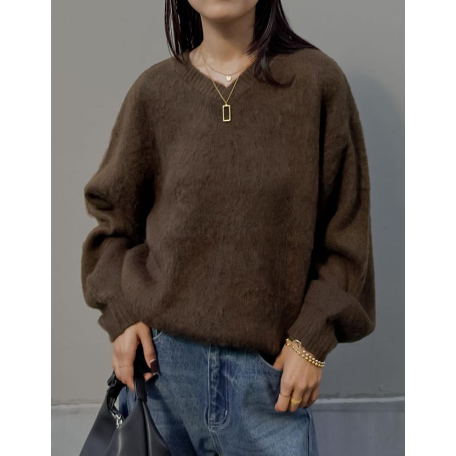 ニット トップス 長袖 レディース M/L 6色 セーター シャギーニット 体型カバー カラーニット ボリューム袖 秋冬 | Re:EDIT | 12