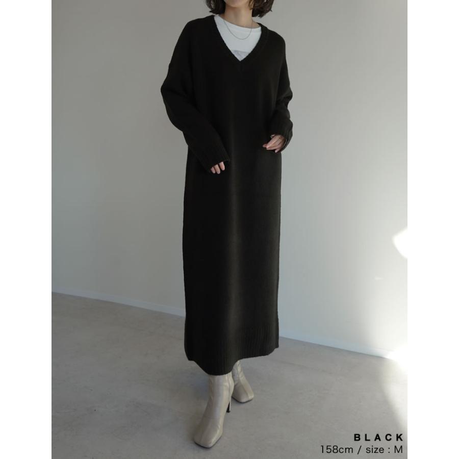 ワンピース ニット 長袖 レディース 5色 低身長 ロング Vネック 体型カバー 洗える 新色追加 2025秋冬 | Re:EDIT | 15