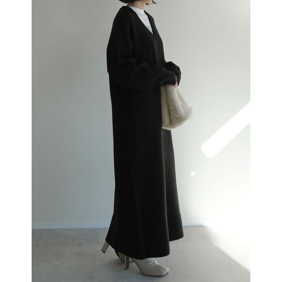 ワンピース ニット 長袖 レディース 5色 低身長 ロング Vネック 体型カバー 洗える 新色追加 2025秋冬 | Re:EDIT | 16