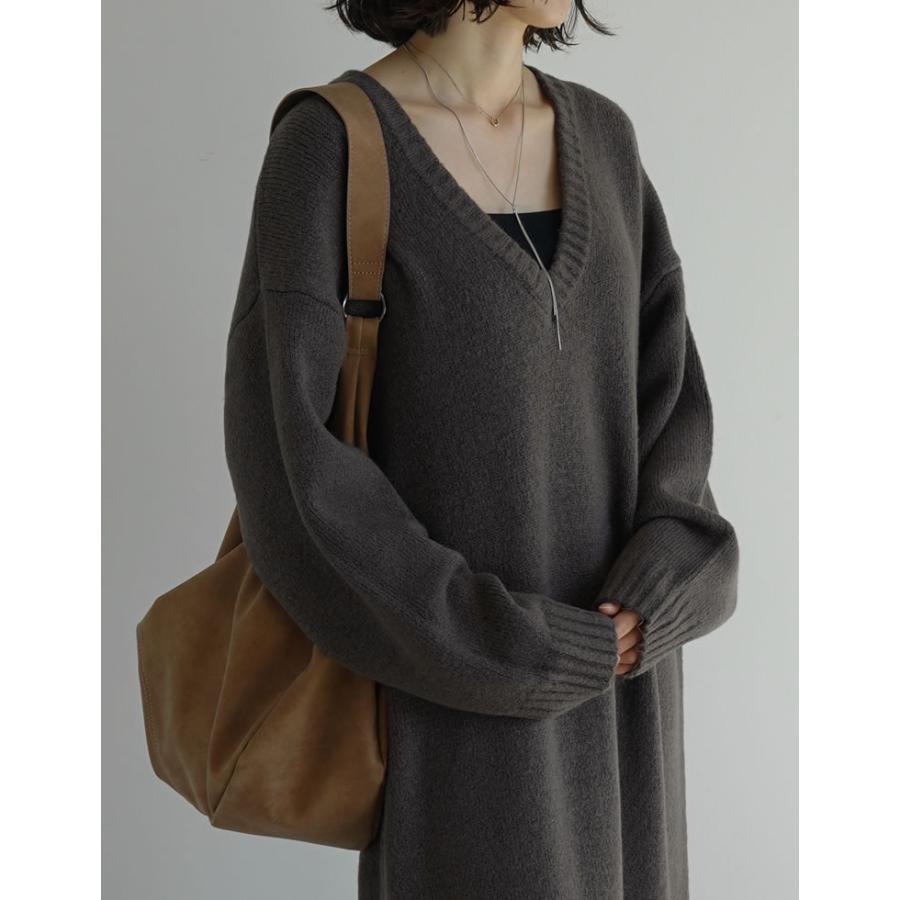 ワンピース ニット 長袖 レディース 5色 低身長 ロング Vネック 体型カバー 洗える 新色追加 2025秋冬 | Re:EDIT | 18