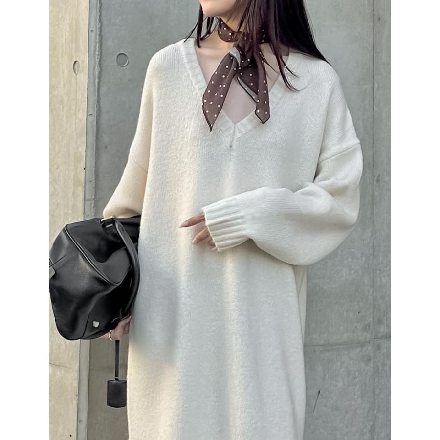 ワンピース ニット 長袖 レディース 5色 低身長 ロング Vネック 体型カバー 洗える 新色追加 2025秋冬 | Re:EDIT | 19