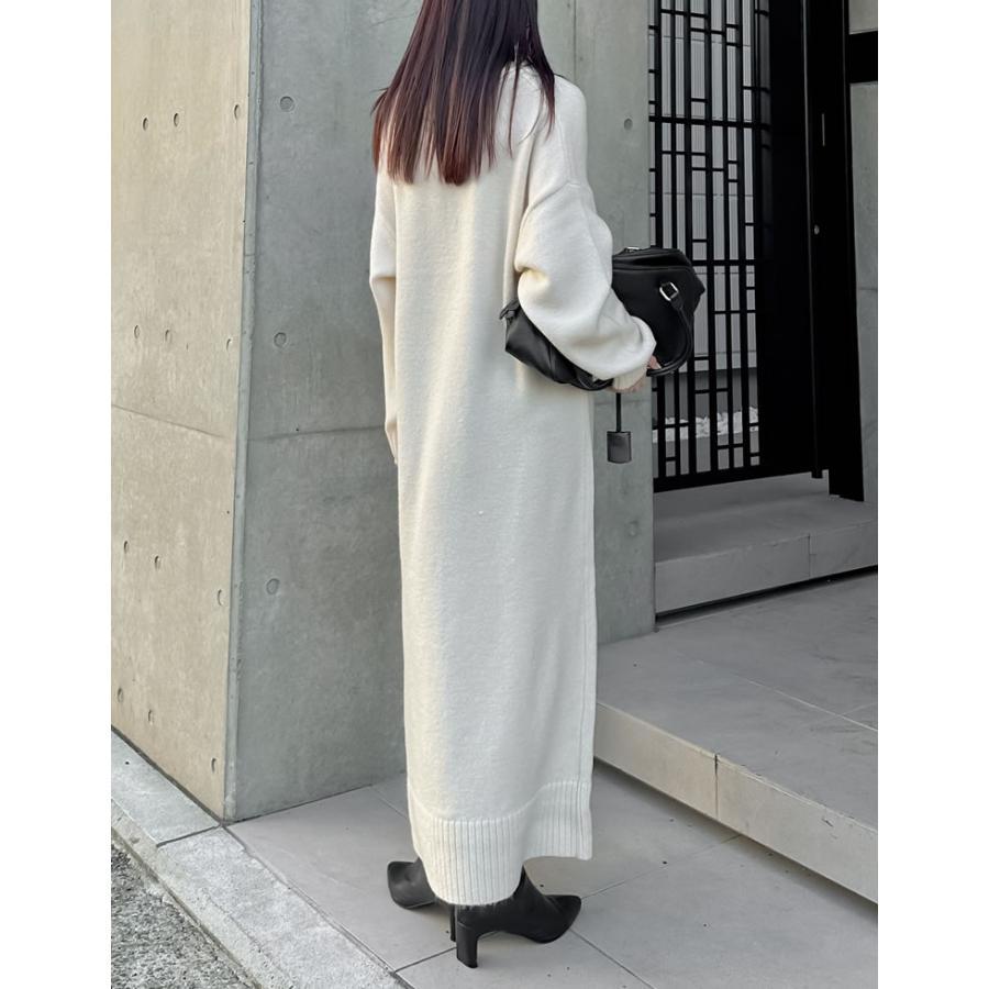 ワンピース ニット 長袖 レディース 5色 低身長 ロング Vネック 体型カバー 洗える 新色追加 2025秋冬 | Re:EDIT | 20