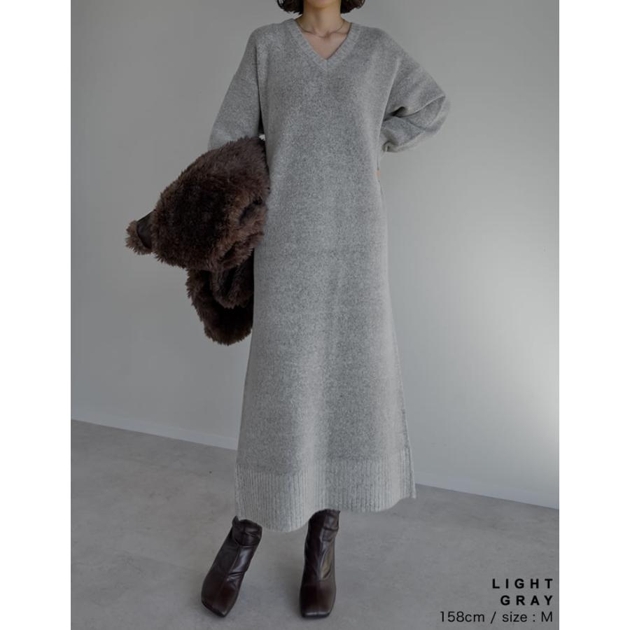 ワンピース ニット 長袖 レディース 5色 低身長 ロング Vネック 体型カバー 洗える 新色追加 2025秋冬 | Re:EDIT | 21