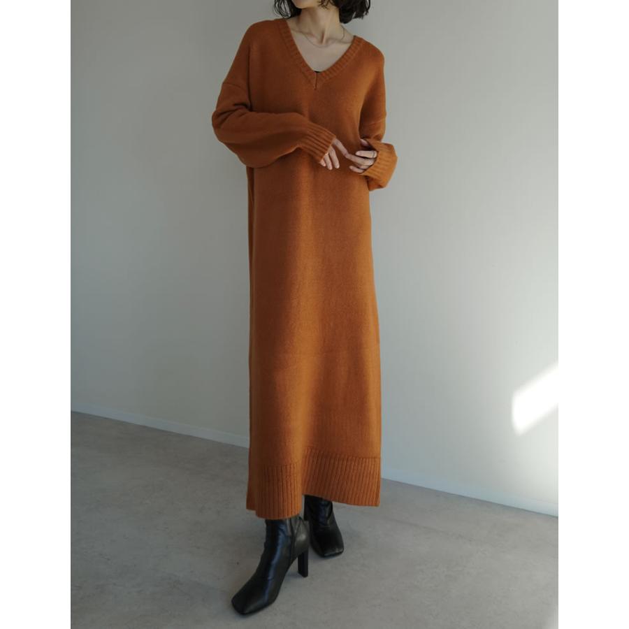 ワンピース ニット 長袖 レディース 5色 低身長 ロング Vネック 体型カバー 洗える 新色追加 2025秋冬 | Re:EDIT | 07