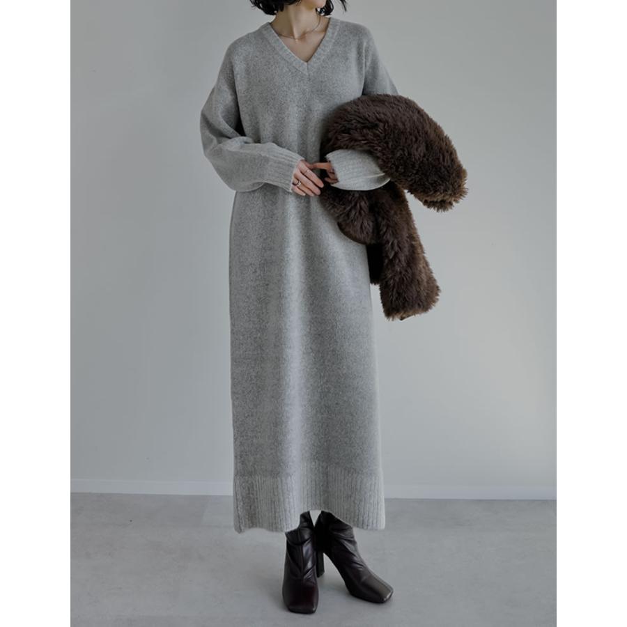 ワンピース ニット 長袖 レディース 5色 低身長 ロング Vネック 体型カバー 洗える 新色追加 2025秋冬 | Re:EDIT | 11