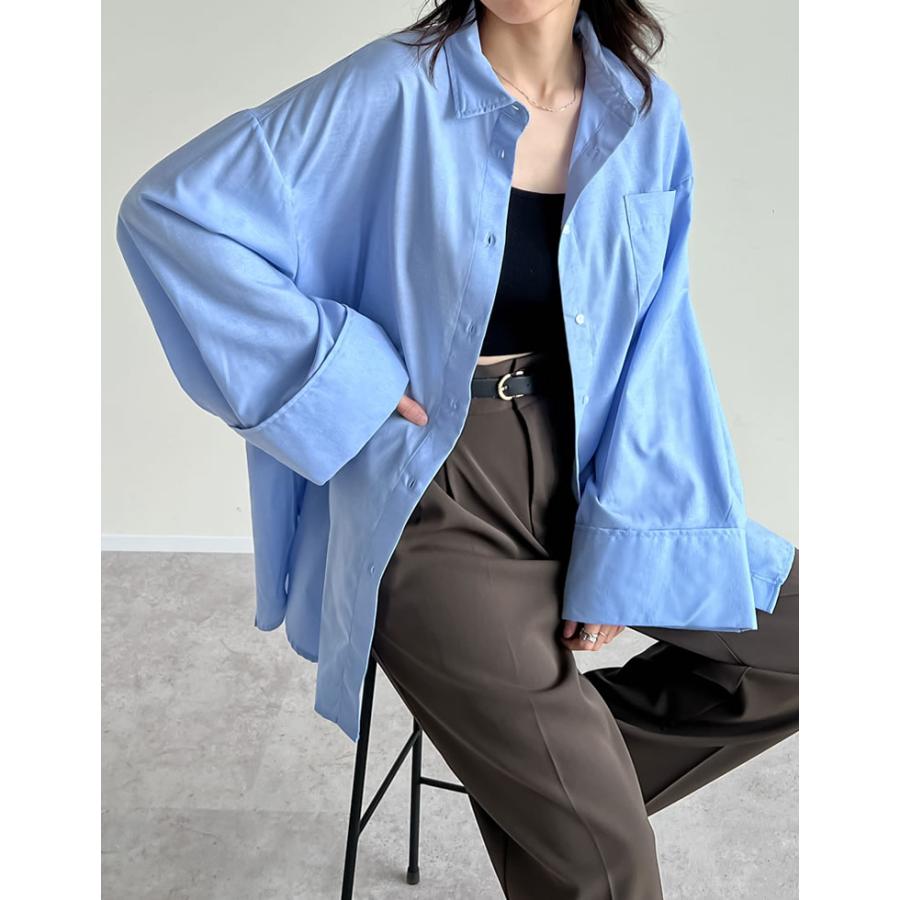 トップス シャツ 体型カバー 長袖 レディース 4色 M/L オックスフォード ワイドスリーブ 冷房対策 日除け対策 春夏 | Re:EDIT | 09