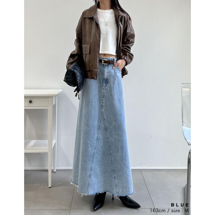 スカート デニム 体型カバー ロング丈 レディース 3色 低身長 高身長 ダメージスカート ウエストバックゴム 春夏 | Re:EDIT | 12