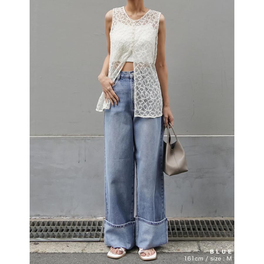 デニム レディース パンツ ワイド ロールアップ コットン100％ 綿100％ ルーズデニム 低身長 高身長 春夏 | Re:EDIT | 16